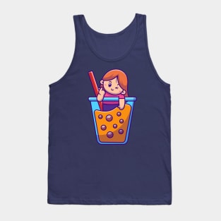 Cute Girl Loving Bubble Tea Cartoon Tank Top